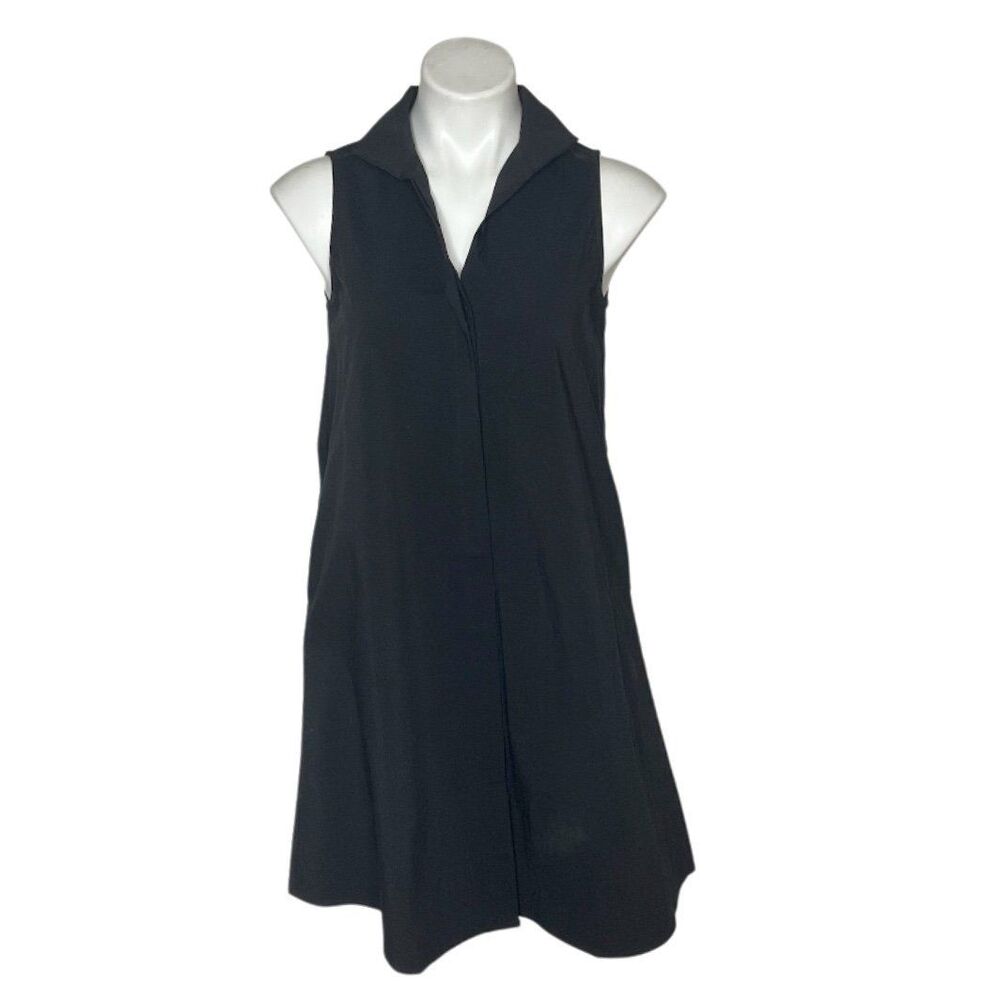 TUCKERNUCK Black Sleeveless Charlie Dress Stand Up Collar Pockets Size XS NEW
